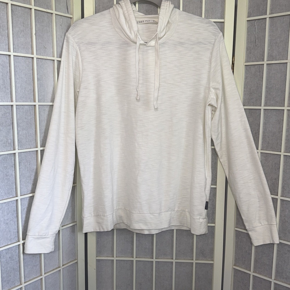 Free Fly White Solid Knit Pullover Long Sleeve Hoodie Men's Size Small Regular